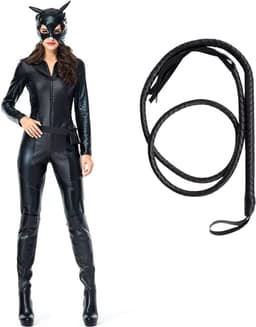 Sexy Cat Woman Kostuum - 4-delig Zwart Verkleedpakje - Masker, Jumpsuit, Zweep en Riem - Rollenspel / Cosplay - Lingerie Ondergoed voor Dames - Maat S — thumbnail 3