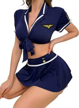 Sexy Politie Kostuum - 2-delig Blauw Verkleedpakje - Rokje & Korte Top - Rollenspel / Cosplay - Lingerie Ondergoed voor Dames - Maat S — thumbnail 3
