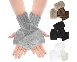 Allecto Premium - Halve vingerloze handschoenen voor dames en meisjes - warme gebreide handschoenen - lichtgrijs - maat M