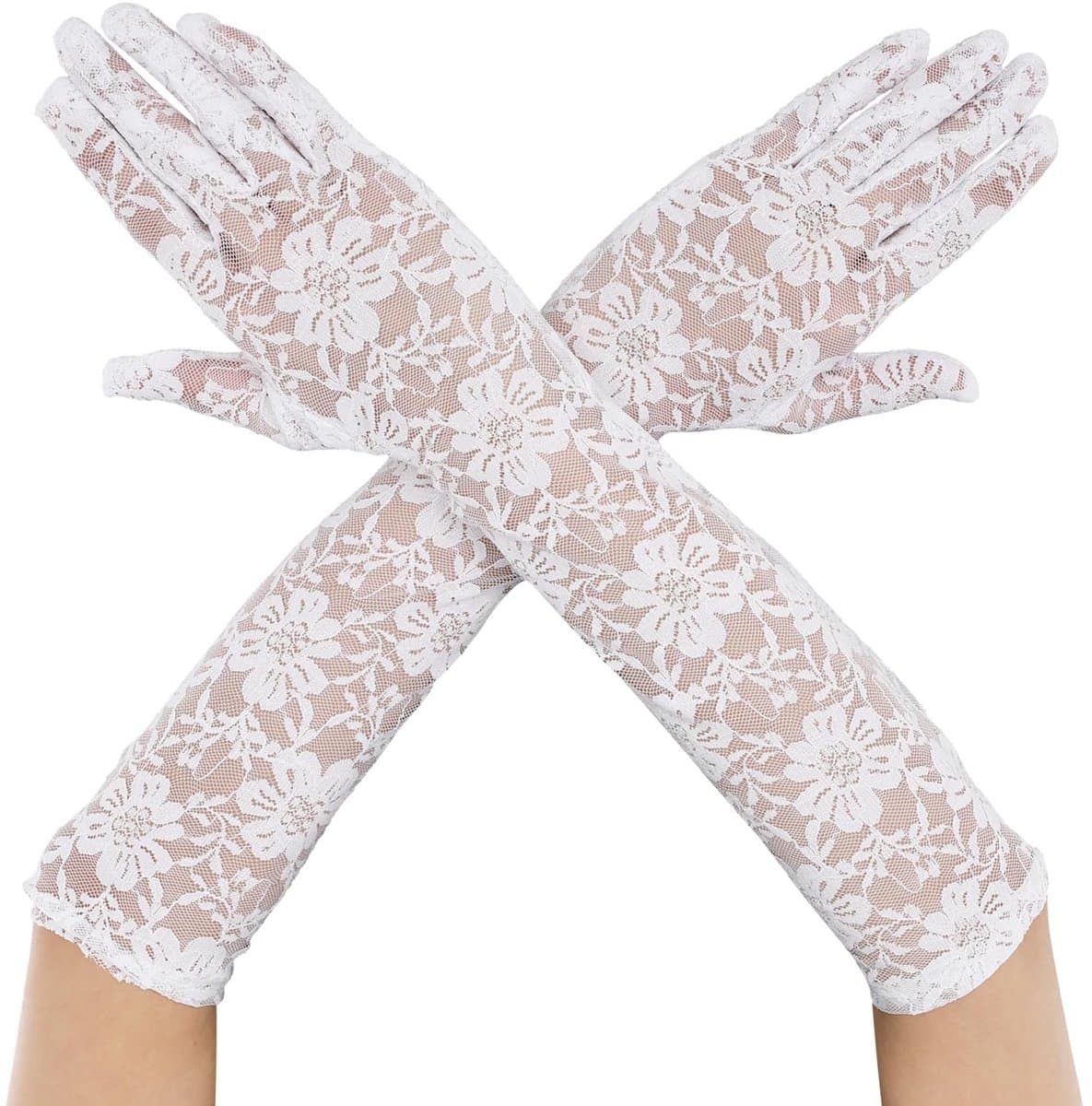 SMOAKEZ- Bruidshandschoenen Lange Kanten - Vingerhandschoenen met Bloem - Danshandschoenen - Elastische Handschoenen - Theefeestkostuum - Luxe Comfort Pasvorm — afbeelding 1