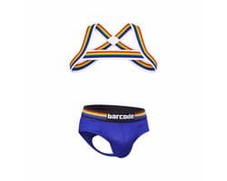 Barcode Berlin Multipack 1x Backless Brief Pride Royal + 1x Pride Harness White - MAAT XL - Erotisch Heren Ondergoed - Slip voor Man - Sexy mannen Slip