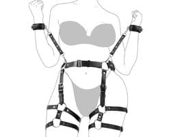 DOWO® - Body Bondage - Handboeien - Kleding Accessoires - Sexy Lingerie - Erotiek Riem - SM BDSM - PU Leer- Harnas Vrouwen - Handboeien - Sextoys voor vrouwen - Zwart