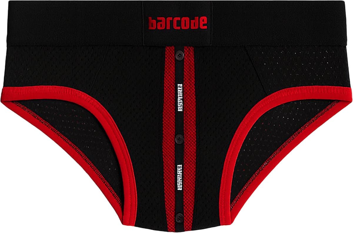 Barcode Berlin Mesh Brief Sicile Black-Red - MAAT M - Erotisch Heren Ondergoed - Slip voor Man - Sexy mannen Slip — afbeelding 1