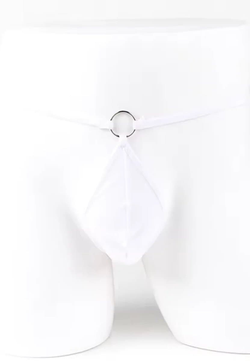 Heren string tanga wit met ringdetail - Elastische polyester string voor dagelijks gebruik - Comfortabele pasvorm in maat XS tot 4XL — afbeelding 1