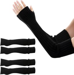 Armwarmers voor dames, 2 paar, thermische armwarmers, zachte lange vingerloze handschoenen, armwarmers, gebreide wol, armwarmers armen, armwarmers voor dames, winter, zwart, lichtgrijs — thumbnail 1
