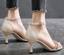 Sandalen Met Hoge Naaldhak Van 7 Cm Voor Dames - Elegante Strass Enkelbandjes - Chique Effect En Stabiel Comfort Voor Avondfeest — thumbnail 3
