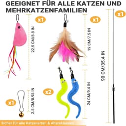 Kattenhengelset met stalen koord, interactief kattenspeelgoed, hengel met veer/muis/worm voor katten — thumbnail 3