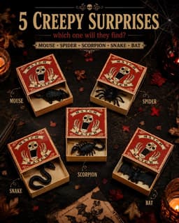 Halloween-decoratie-geschenkdoos, set van 5, griezelige luciferdoosje met rubberen spin, robuust afsluitbaar voor snoep, ideaal als verrassingsdoos voor trick-or-Treat & feest — thumbnail 5