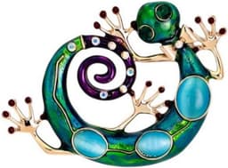 Kameleon hagedis sieraden broche van groen staal en blauwe stenen. — thumbnail 1