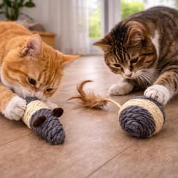 Muis 24 cm en bal 4 x 18 cm, sisal en veer, grijs wit — thumbnail 4
