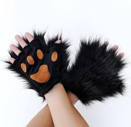 Kunstbont vossenstaart kat wolf set pluche masker pluizige poot handschoenen Halloween kerstfeest voor vrouwen — thumbnail 4