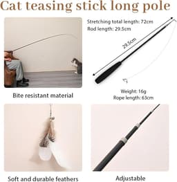 9 stuks interactief kattenspielgoed met veren, 1 uitschuifbare kattenhengel en 8 vervangende koppen met insecten en veren met belletjes, hoogwaardig voor binnenshuis katten en kattenbabys — thumbnail 2