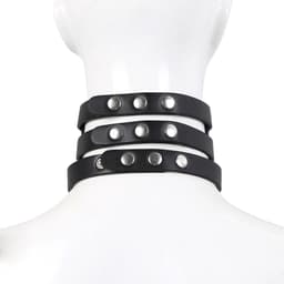 Kiotos Leather - Triple O-Ring Collar - Body Safe Kunstleer - Omtrek: 29/38 cm - 60 gr — thumbnail 3