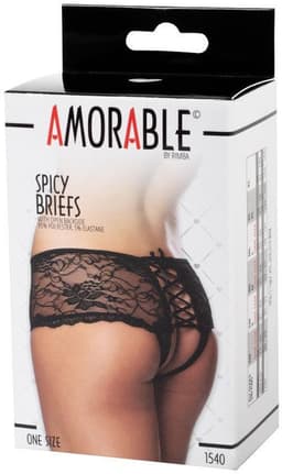 Amorable - Erotische Slip - Kanten Knicker Met Open achterkant - Zwart - One Size — thumbnail 5