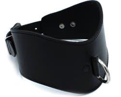 Kiotos - Gecontourde Zwarte Lederen Posture Collar met D-Ring