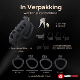 Quick Relief Elite Lock™ Large - Chastity cage - Kuisheidskooi met 4 ringmaten - Kuisheidskooi voor Mannen - Sissy - Cock Cage - Zwart — thumbnail 7