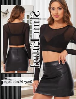 Transparante Sexy Crop Top van Mesh - Lange Tuniek Blouse voor Casual en Clubwear - Zwart T-shirt met Tulle en Ademend Design — thumbnail 3
