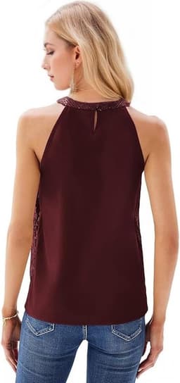Halter Tank Tops voor Dames met Pailletten - Mouwloos, Sprankelend, Casual, Rimpels en Geschikt voor Feestjes en Avonden — thumbnail 4