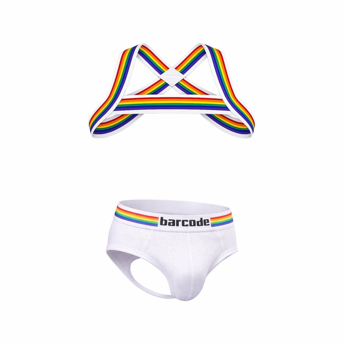 Barcode Berlin Multipack 1x Backless Brief Pride White + 1x Pride Harness White - MAAT XL - Erotisch Heren Ondergoed - Slip voor Man - Sexy mannen Slip — afbeelding 1