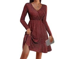Elegante Glitter Jurk Dames met Lange Mouwen en V-hals - Feestelijke Pailletten Cocktailjurk
