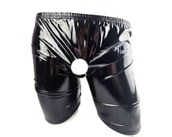BamBella ® - Boxer short - Maat L/XL - Datex Zwart korte brok (Latex en stof kleding BDSM met rits erotische heren kleding ondergoed lingerie onderbroek zwart