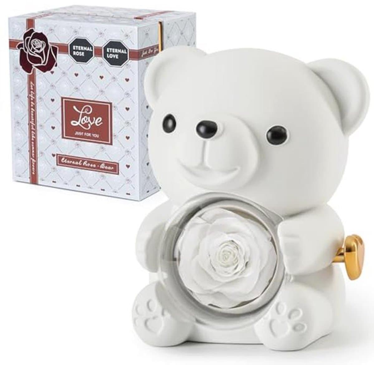 Romantische teddybeer met geconserveerde roos en hartvormige halsketting - Perfect cadeau voor Valentijnsdag, Moederdag en bruiloften — afbeelding 1