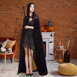 Sexy Heks Kostuum voor Vrouwen | Zwarte Mantel met Hoed, Handschoenen en Bezem | Perfect voor Halloween Cosplay en Feesten — thumbnail 5