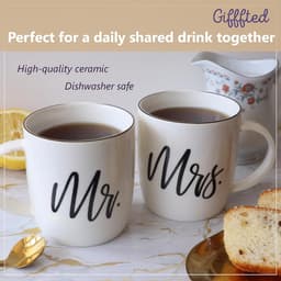 Gifffted Mr And Mrs Mugs, Unique Wedding Gift For Couple, Gifts For Engagement, Anniversary, His And Her, Bride And Groom, Valentines And Christmas Gifts For Couples, Set Of 2 Coffee Mugs — thumbnail 7
