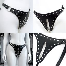 Sexy PU-Lederen Kuisheidsgordel G-String met Studs en Ketting - Verstelbare BDSM Lingerie Vrouwen - One Size SM Harnas — thumbnail 6