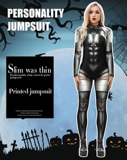 Halloween Skelet Bodysuit Dames - Eng Catsuit Kostuum voor Carnaval — thumbnail 4