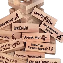 Blokkentoren spel - Date night - Koppels spel - 48 bedrukte blokken - 7x2.2x1.2 cm - Hout — thumbnail 3