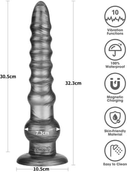LoveToy - Vibrax Slider - Lange Vibrerende Anaal Dildo - 32 cm - Zilver — thumbnail 4