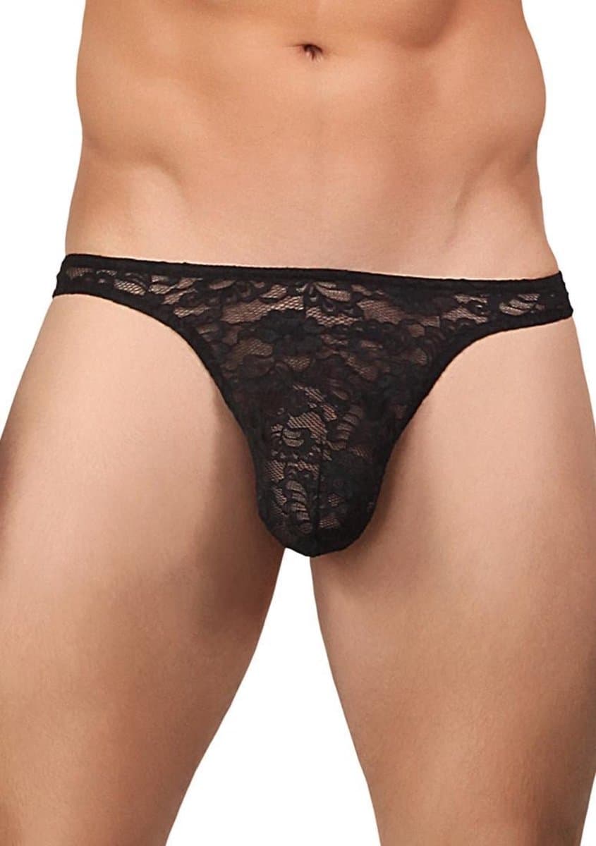 Male Power Stretch Lace Thong Bong Thong S/M - zwart — afbeelding 1