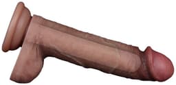 LoveToy - Dubbellaagse siliconen dildo 19,5 cm (Ø 3,7 cm) - Bruin — thumbnail 3
