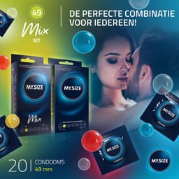 MY.SIZE Mix SET Maat 2, 49 mm: 10 Classic + 10 Condooms in 4 spannende soorten, met aroma, kleur, geribbeld & Classic — thumbnail 2