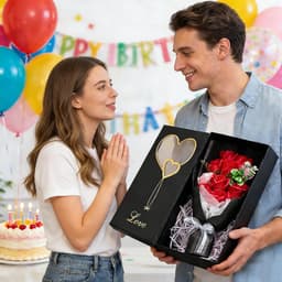 Eeuwige Rode Rozen - Bewaarde Bloemen - Romantisch Cadeau - Zwarte Doos Hartjes - 10 x 18 x 32 cm — thumbnail 2