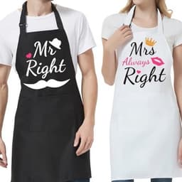 Gepersonaliseerd Mr & Mrs Schort - 2 Stuks Keukenschort voor Valentijnsdag, Bruiloft, Verloving en Verjaardag — thumbnail 2