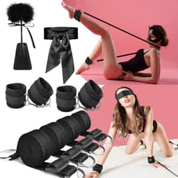 Bondage Set - BDSM - Sex Toys voor Koppels - TENZHVXI® - Set van 10 - Enkelbanden en handboeien, blinddoeken - Verstelbaar - Plezier voor stellen - Zwart — thumbnail 1