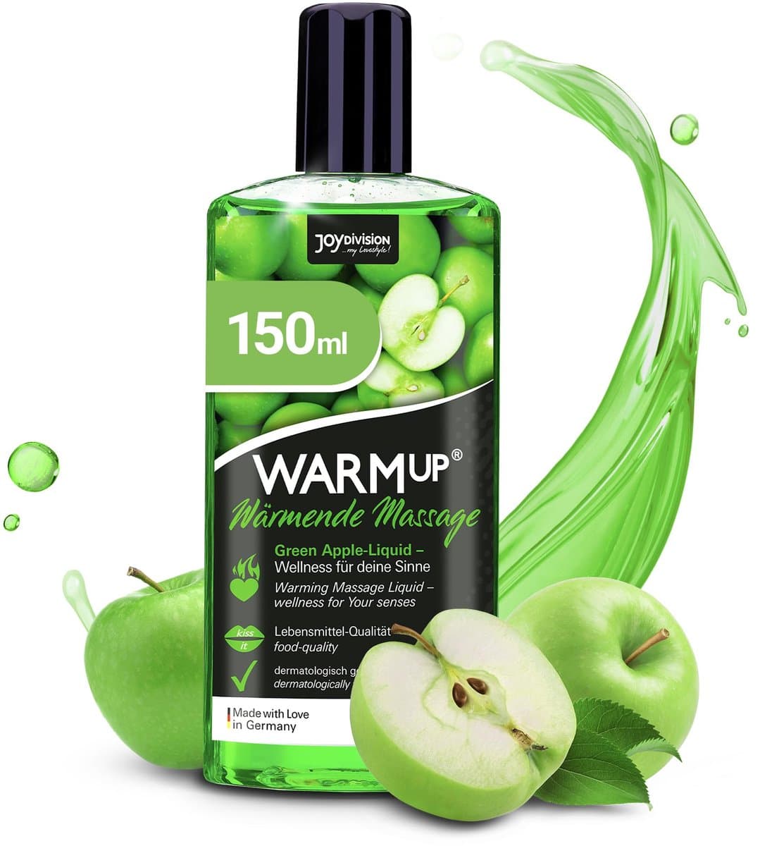 JOYDIVISION Warmup massageliquid groene appel 150 ml I Massageliquid met warmte-effect I Met appelgeur & -smaak I voor koppels — afbeelding 1