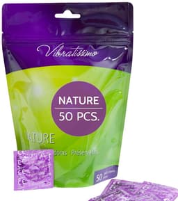 VIBRATISSIMO condooms Nature 50-pack | Premium box extra vochtig | Dunne wanddikte & natuurkleurig | Gevoelsecht flinterdun | Anticonceptie mannen | B=53 mm — thumbnail 1
