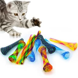10 stuks kattenspeelgoed met veer - Kleurrijke spiraal - Van gekleurd plastic - Kattenspeelgoed - Bijten en kittens jacht - Willekeurige kleur — thumbnail 1
