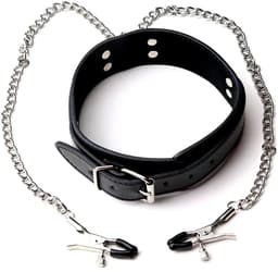 Choker met tepelklemmen - Halsband - BDSM - Rollenspel - Sexspeeltje - Erotiek - Imitatieleer - Zwart - Jonyx — thumbnail 1