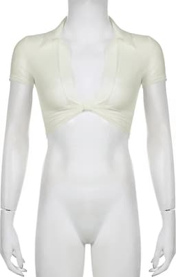 Transparante mesh crop-top - Mini top - Knoopje - Korte mouwen - Decolleté - Erotische shirt - Sexy outfit - Goede kwaliteit — thumbnail 5