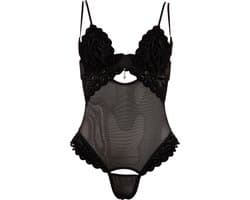 Zwarte String body met afneembare cups en kruis