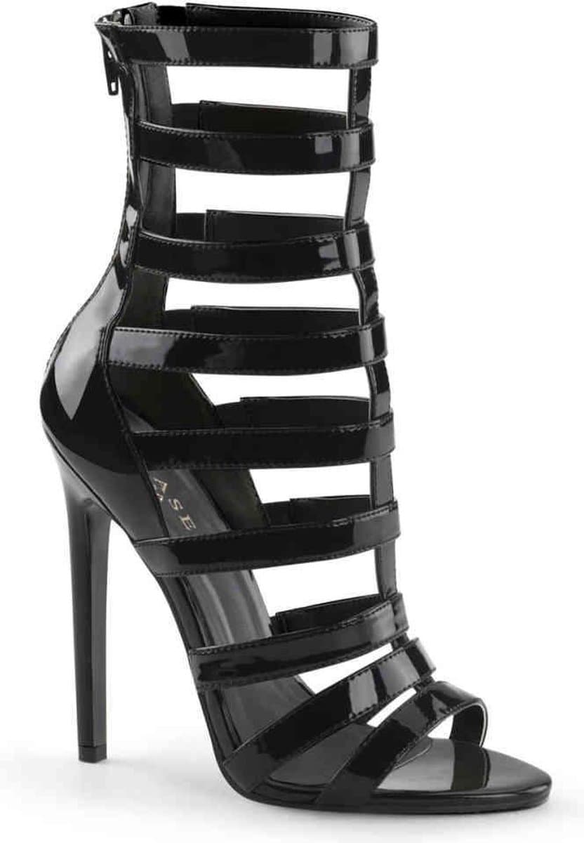 EU 37 = US 7 | SEXY-52 | 5 Heel Closed Back Strappy Cage Sandal, Back Zip — afbeelding 1