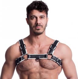 665 Vegan - Bulldog Harnas - PU Leer - Zwart/Wit - Maat L/XL — thumbnail 3