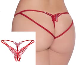 CHPN - Sexy string - Peek-a-boo string - Vlinder - Rode string met open kruis - Rood - Vlinder string - Sexy lingerie - Erotische string - Seks- en Pikant slipje — thumbnail 1