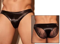 Pittige Vader Strakke Lederen Sexy Slip Heren - Zwart - Stijl van Lederen en Lace - Haaienhuid - Lingerie voor Mannen - Onderbroek - Ondergoed - Zeer elastisch - Erotisch en sexy - Slip - Sexy - Boxershort - Zacht en comfortabel — thumbnail 1