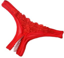 Erotische Slip met Parelketting – Sexy String met Open Kruis | One Size (S/M/L) | Verleidelijke Lingerie | Spandex & Katoen I Rood — thumbnail 1