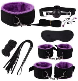 8-delige BDSM Sex Speeltjes Set - Erotische Bondage Set met Vibrator, Handboeien, Zweep, Masker en Meer - Volwassen Speelgoed voor BDSM Spelletjes en Intiem Spel - Paars — thumbnail 1